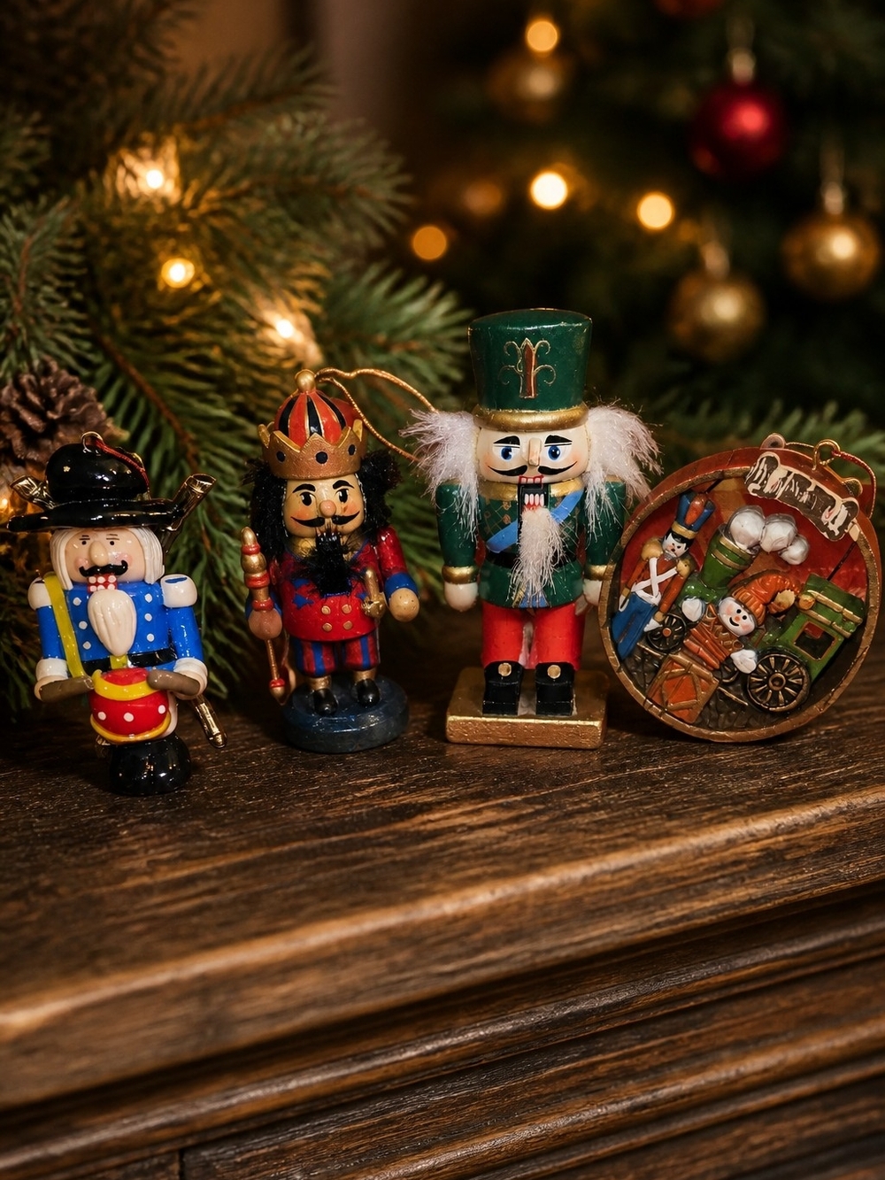 Wooden Nutcracker and Toy Soldier Holiday Ornaments